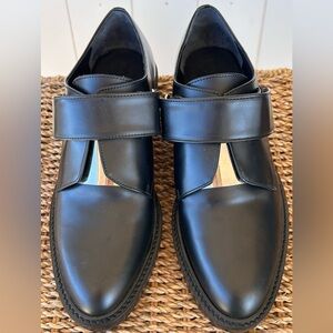 Vince Women’s Wren Leather Monk Strap Oxfords Black with Silver Plate Size 6M